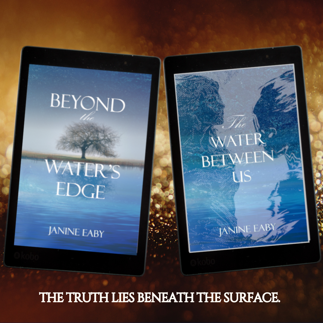 Beyond the Water's Edge and The Water Between Us by Janine Eaby, YA fantasy book covers with the words, "The truth lies beneath the surface."